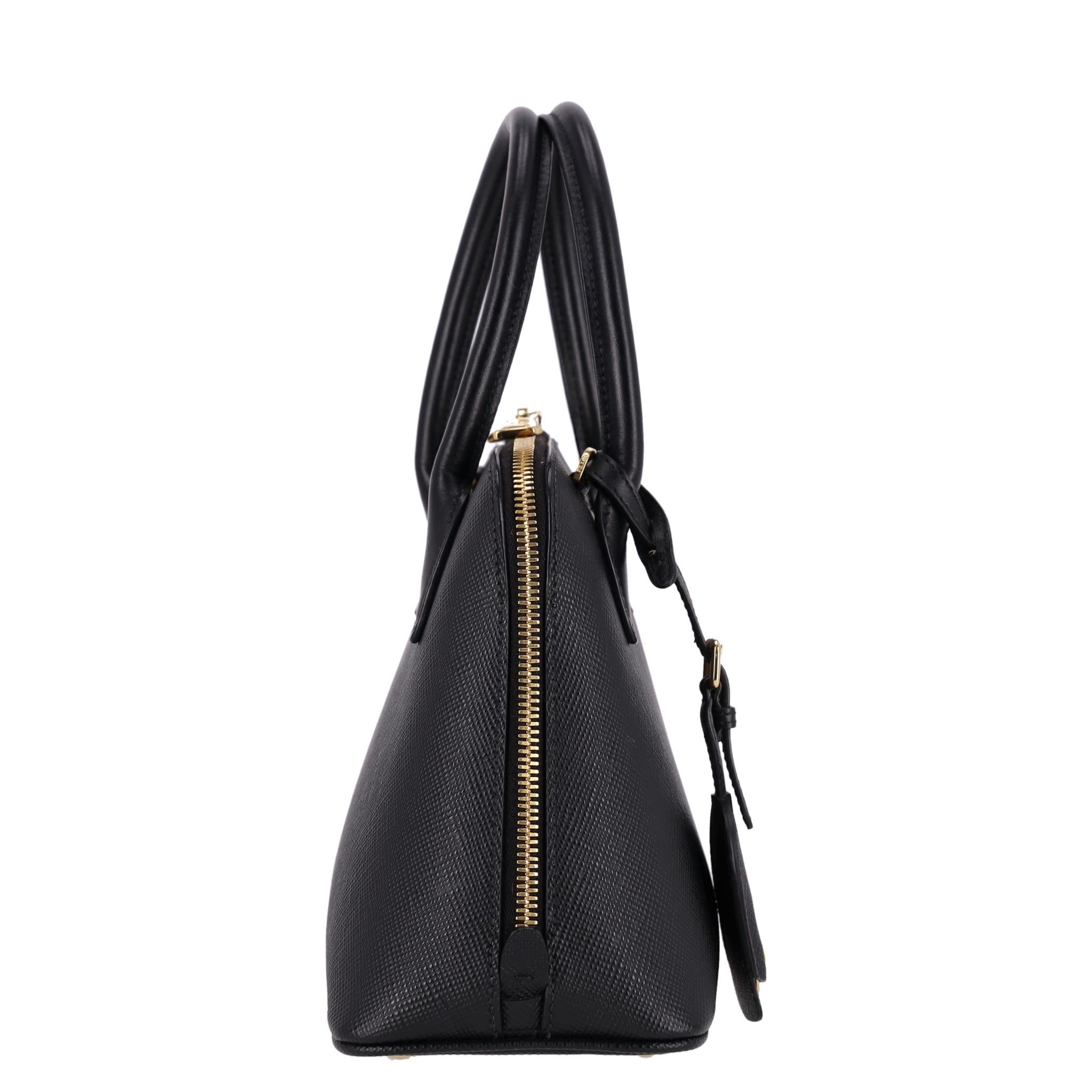 Prada Double Saffiano Leder-Umhängetasche (Schwarz) im Angebot