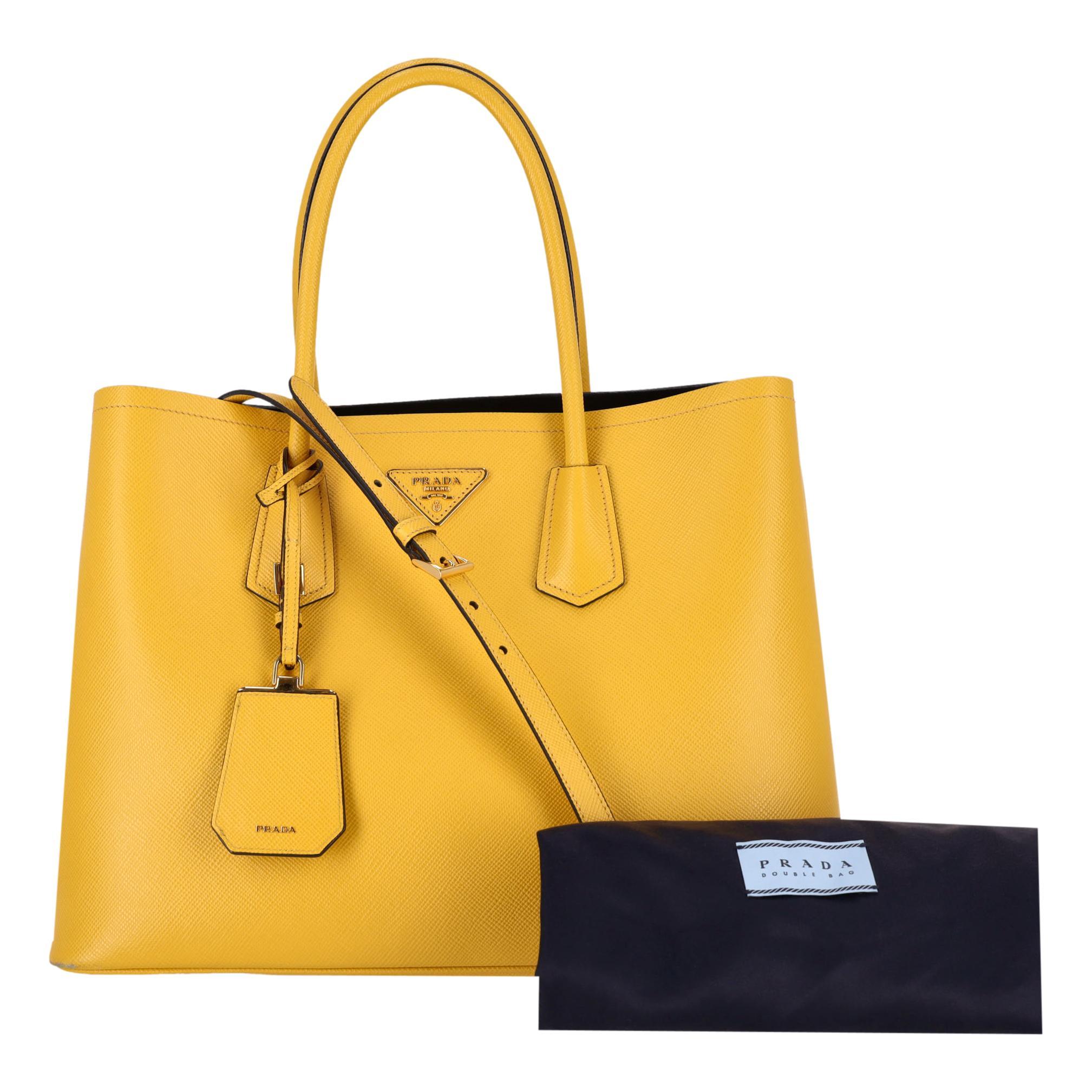 Orange Prada Double Saffiano Leather Large Tote Bag en vente