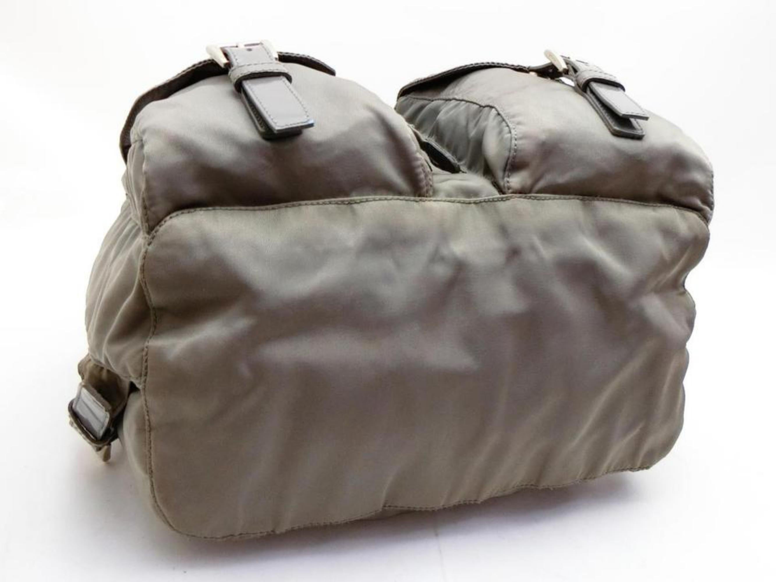 Prada Double Tessuto Pocket 230398 Gray Nylon Backpack For Sale 6