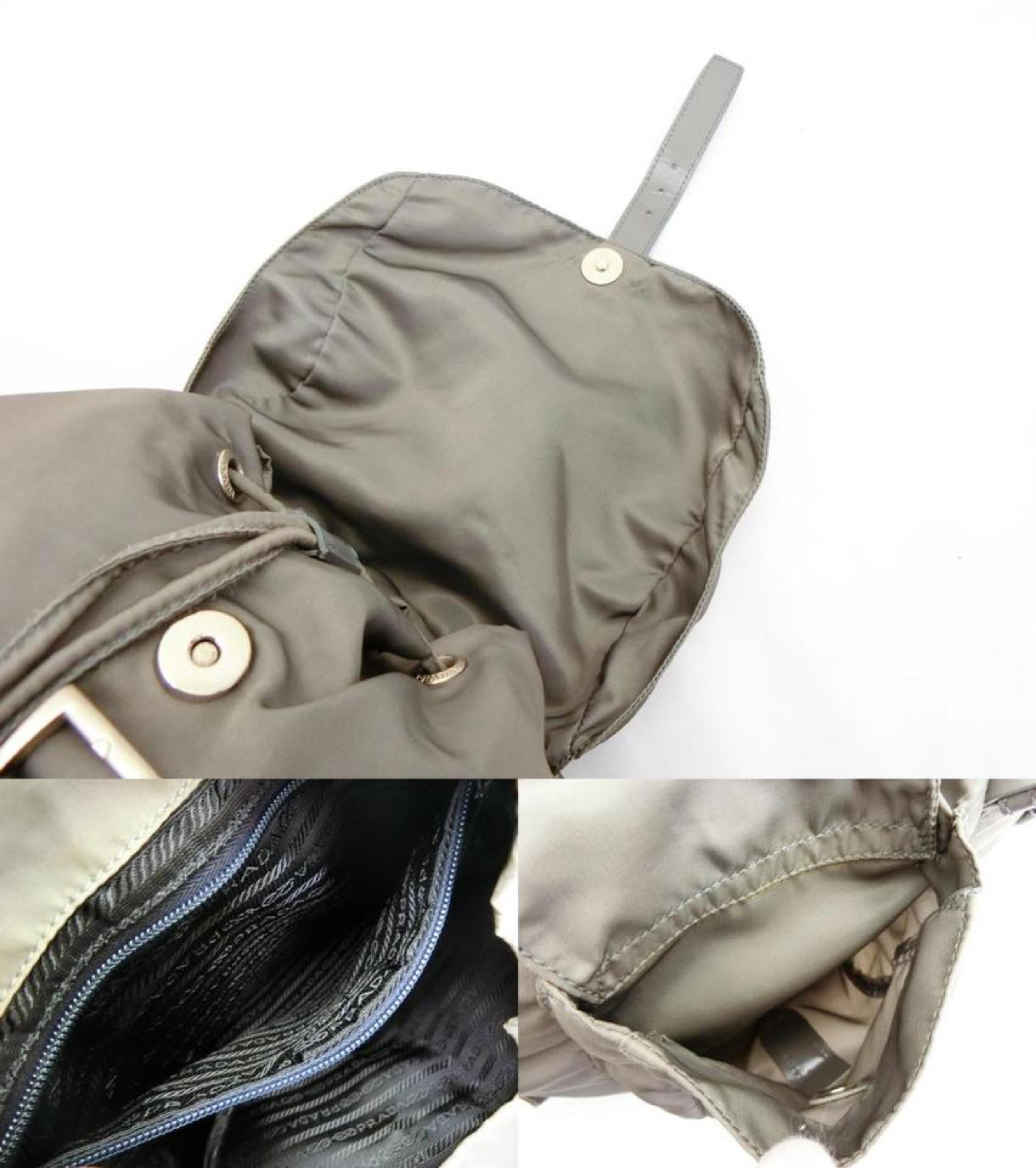 Women's Prada Double Tessuto Pocket 230398 Gray Nylon Backpack For Sale