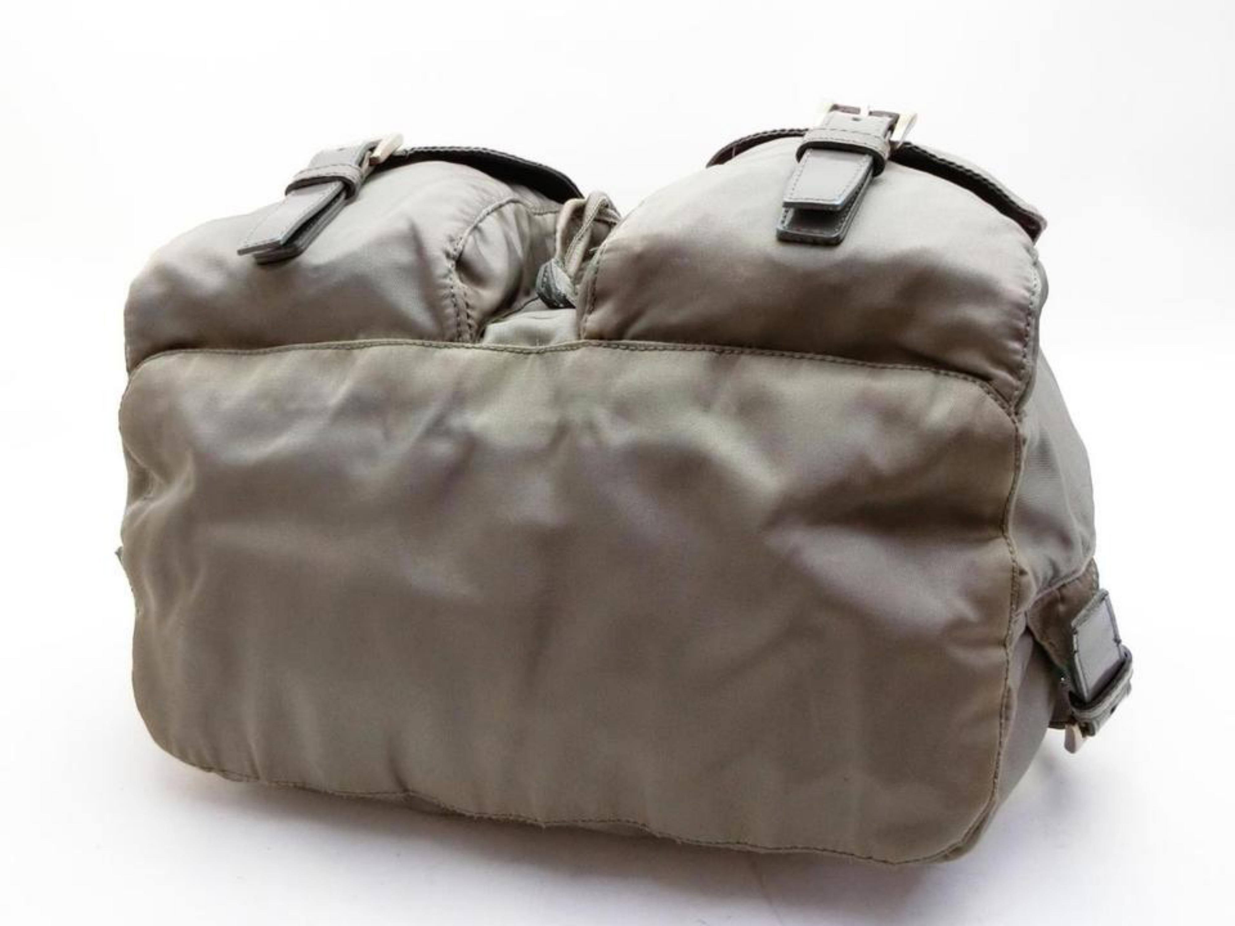 Prada Double Tessuto Pocket 230398 Gray Nylon Backpack For Sale 3