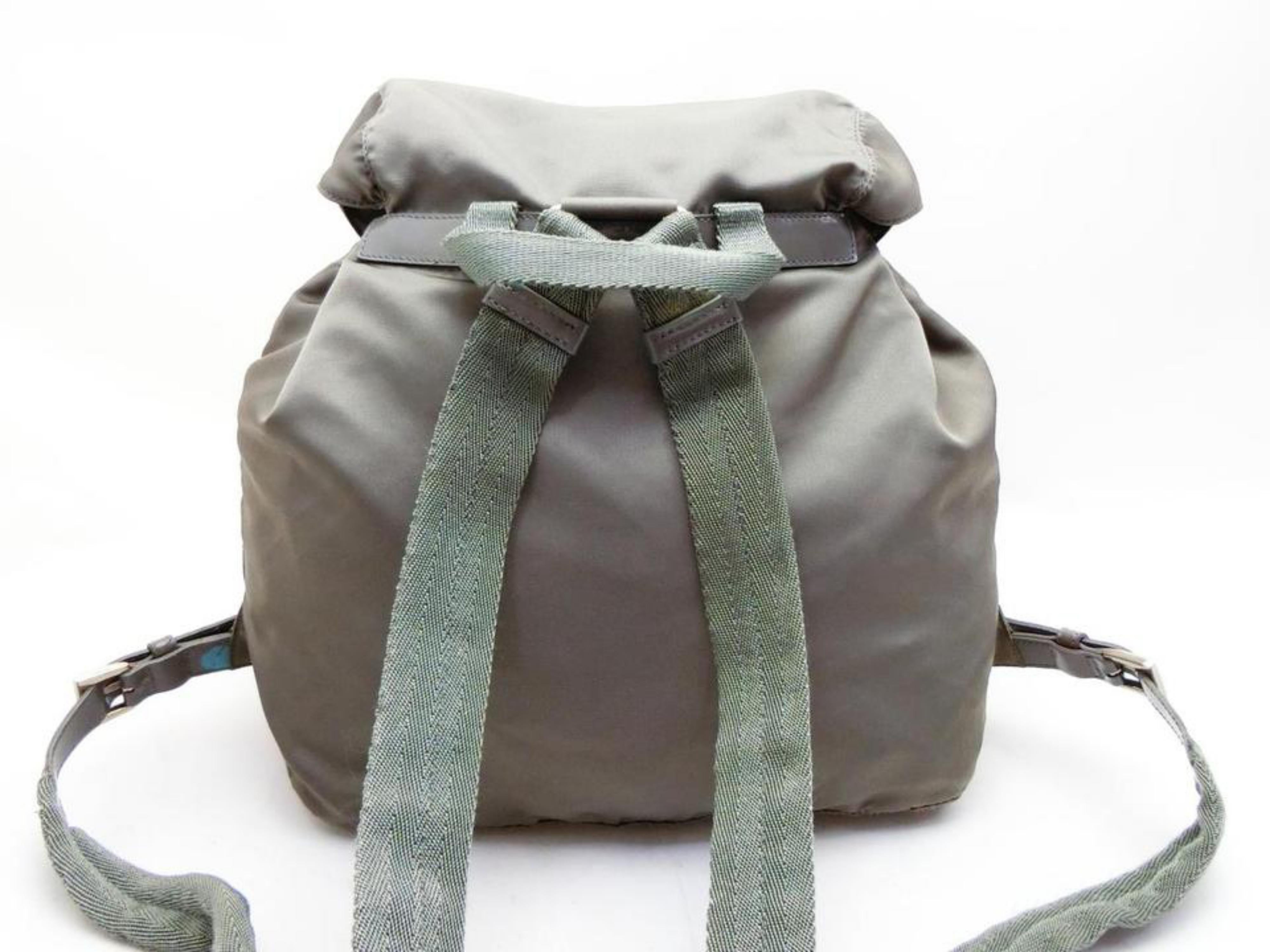 Prada Double Tessuto Pocket 230398 Gray Nylon Backpack For Sale 5