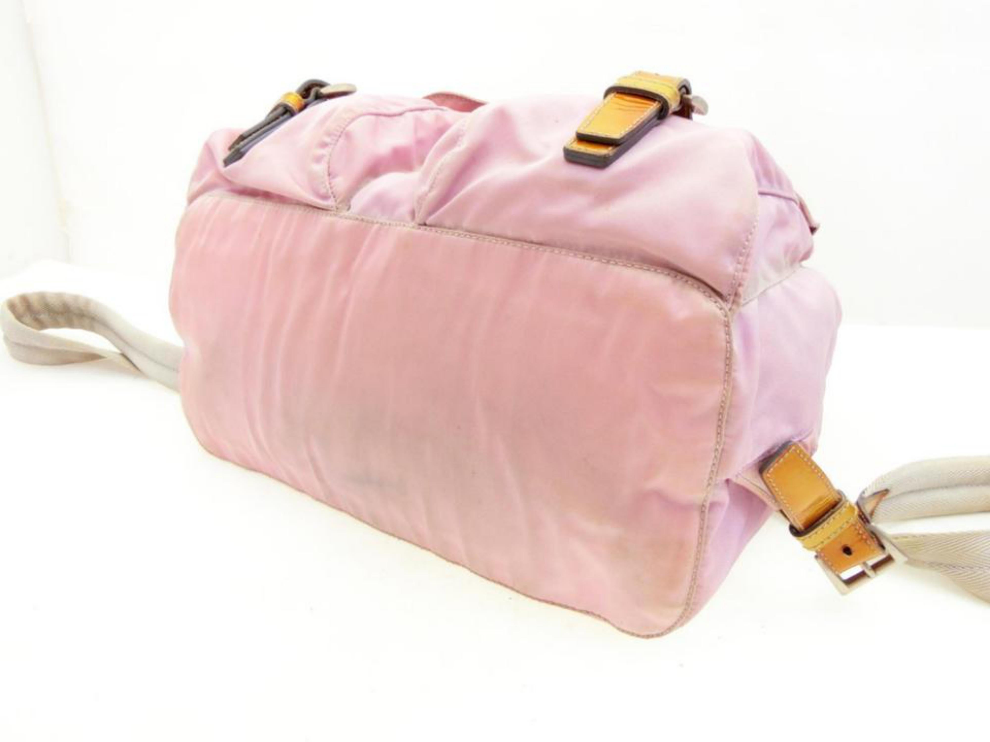 Prada Double Tessuto Pocket 230930 Pink Nylon Backpack For Sale 3