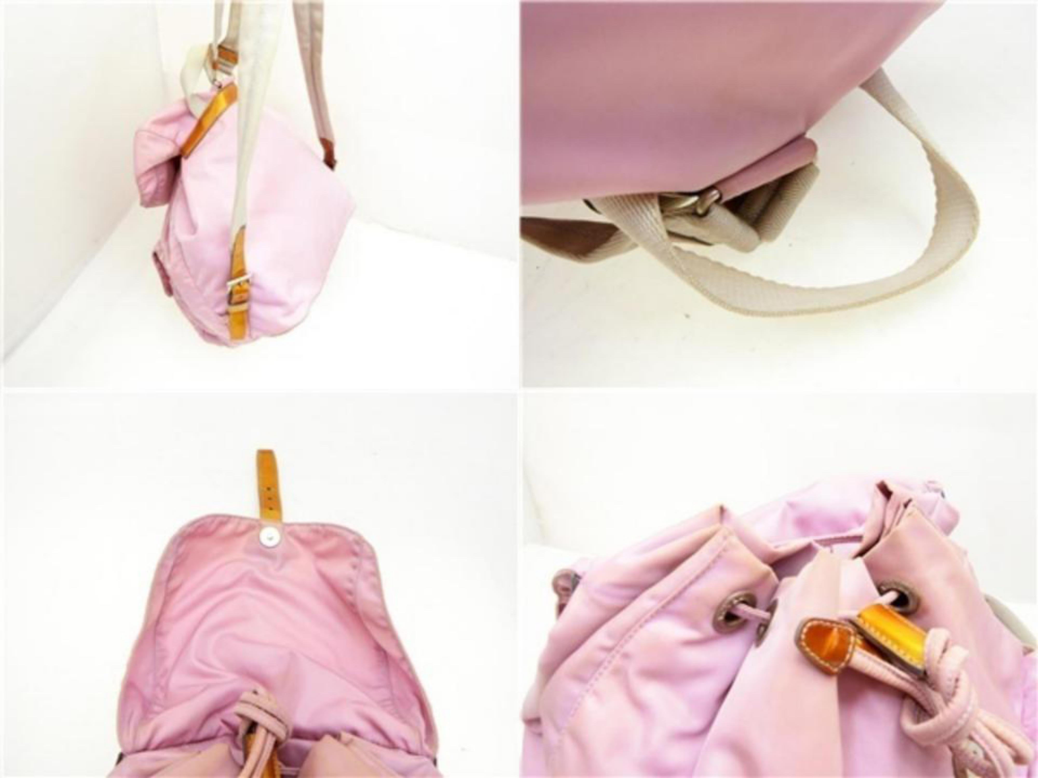 Prada Double Tessuto Pocket 230930 Pink Nylon Backpack In Fair Condition For Sale In Forest Hills, NY