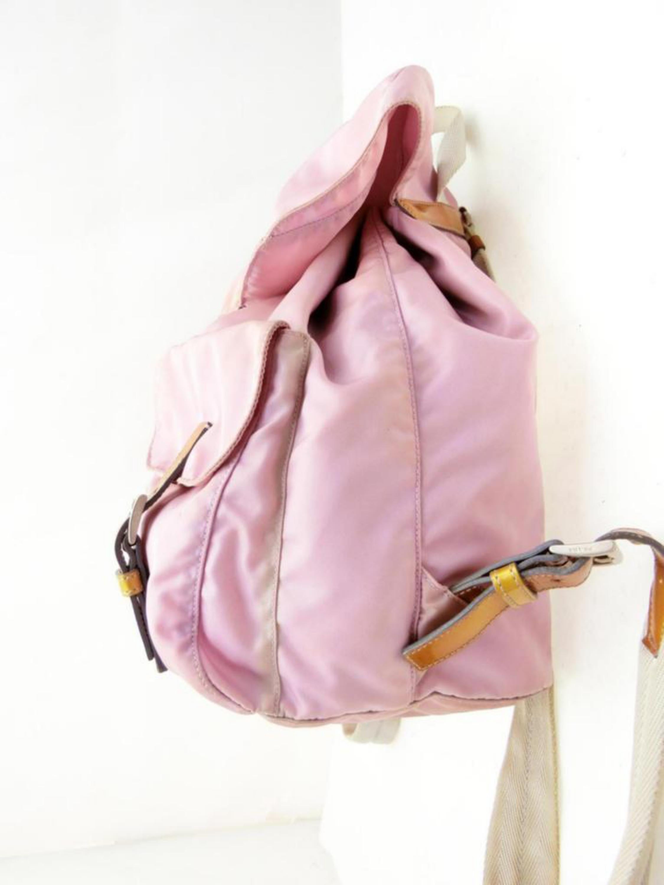 Women's Prada Double Tessuto Pocket 230930 Pink Nylon Backpack For Sale