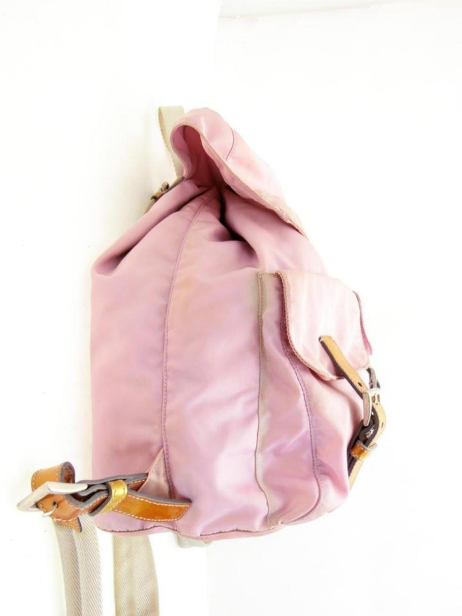 Prada Double Tessuto Pocket 230930 Pink Nylon Backpack For Sale 1