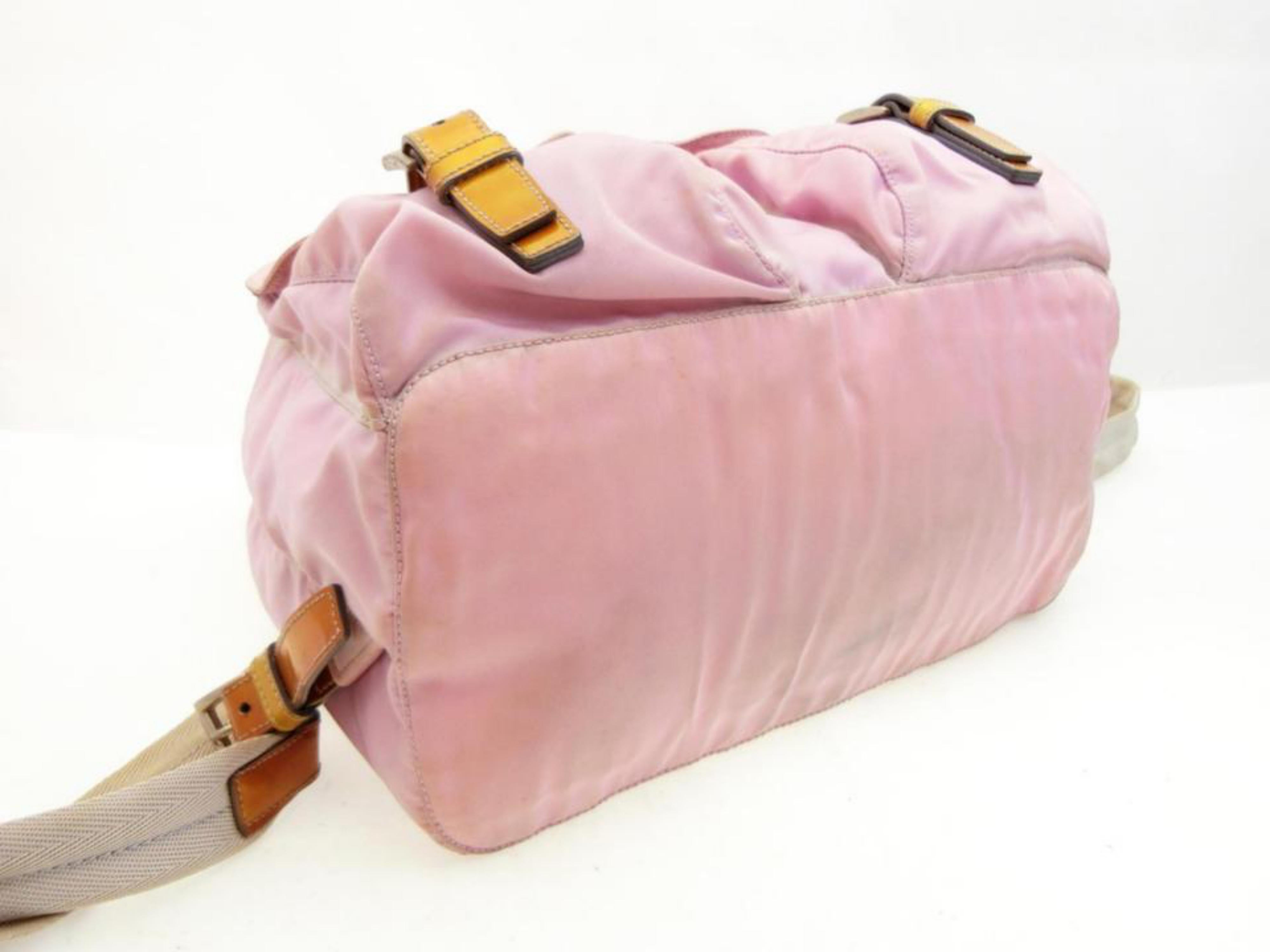 Prada Double Tessuto Pocket 230930 Pink Nylon Backpack For Sale 2