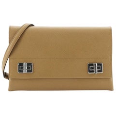 Prada Double Turn Lock Chain Shoulder Bag Saffiano Leather Small