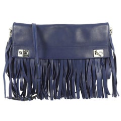 Prada Double Turn Lock Flap Bag Leather with Fringe Medium,