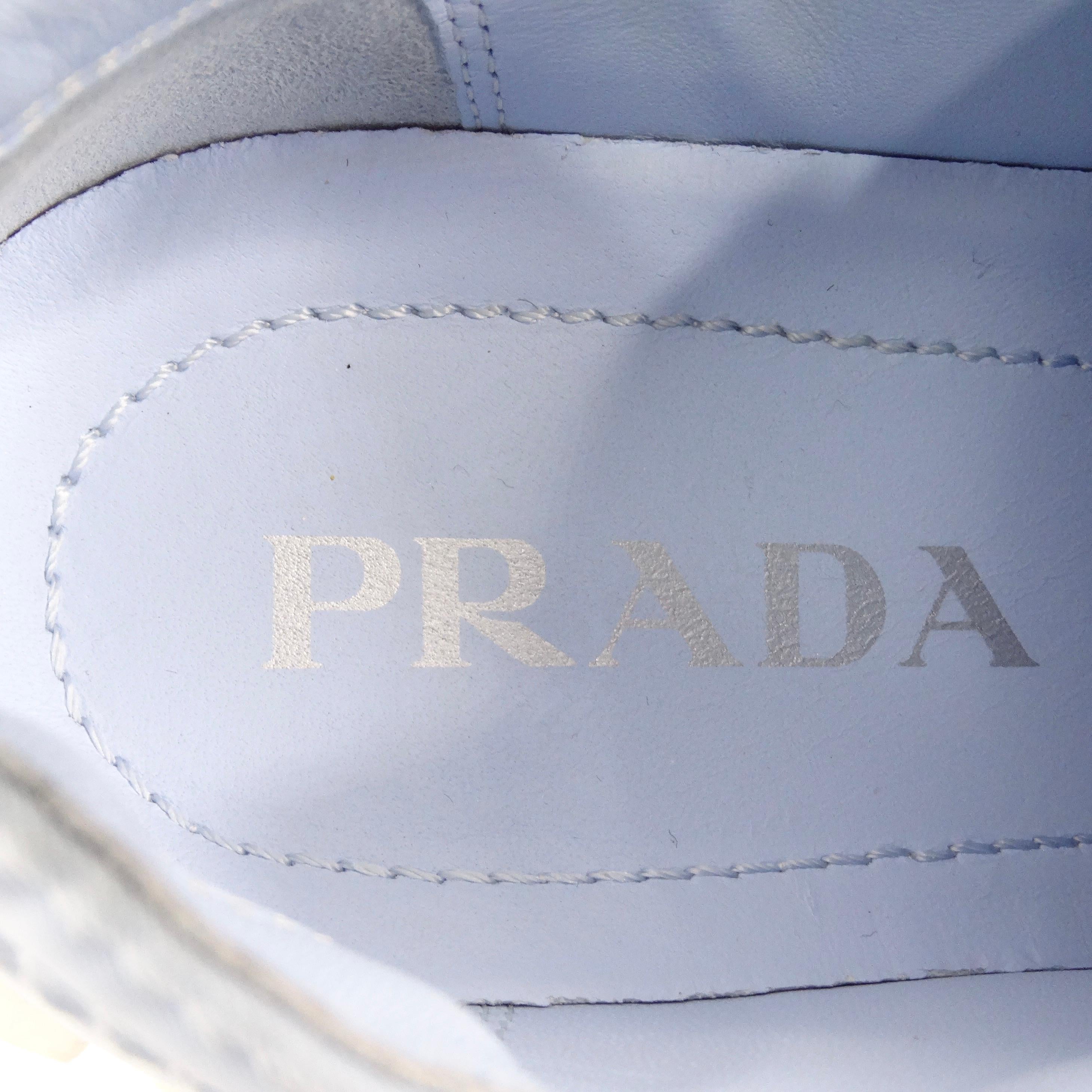 Prada Double Wheel Re-Nylon Gabardine Sneakers in Light Blue In Excellent Condition For Sale In Scottsdale, AZ