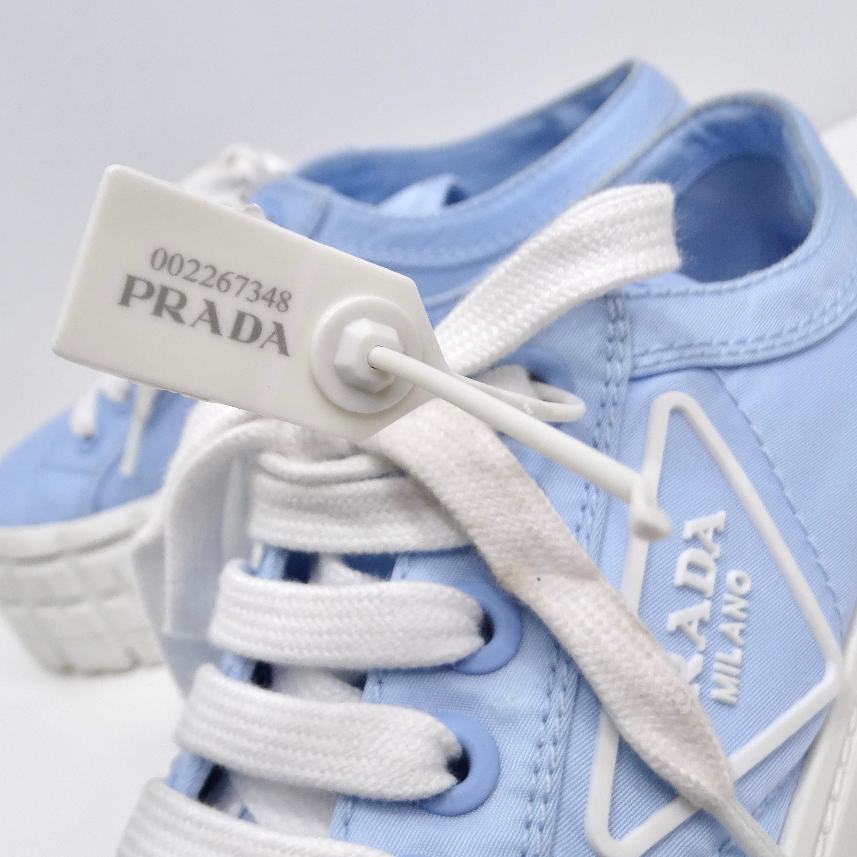 Prada Double Wheel Re-Nylon Gabardine Sneakers in Light Blue For Sale 5