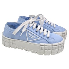 Prada Double Wheel Re-Nylon Gabardine Sneakers in Light Blue