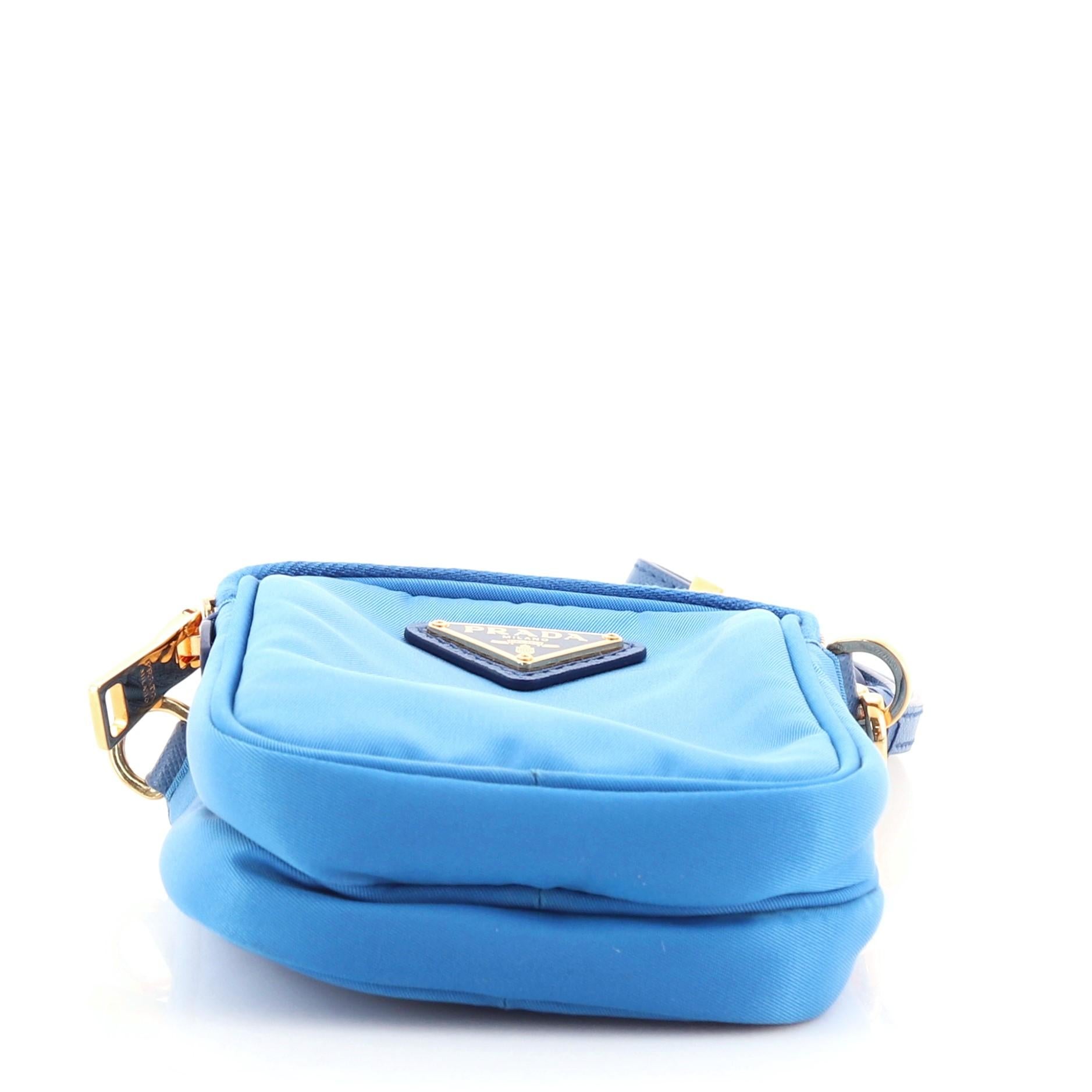 Blue Prada Double Zip Camera Bag Tessuto Vertical