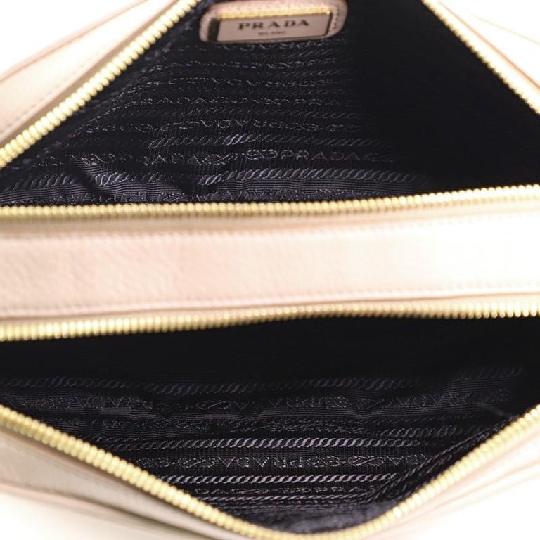 Prada Beige Vitello Daino Leather Double Zip Camera Crossbody Bag
