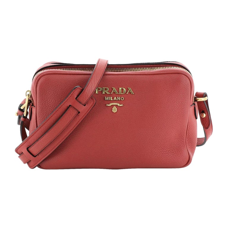 Prada Red Saffiano Leather Double Zip Crossbody Bag Prada