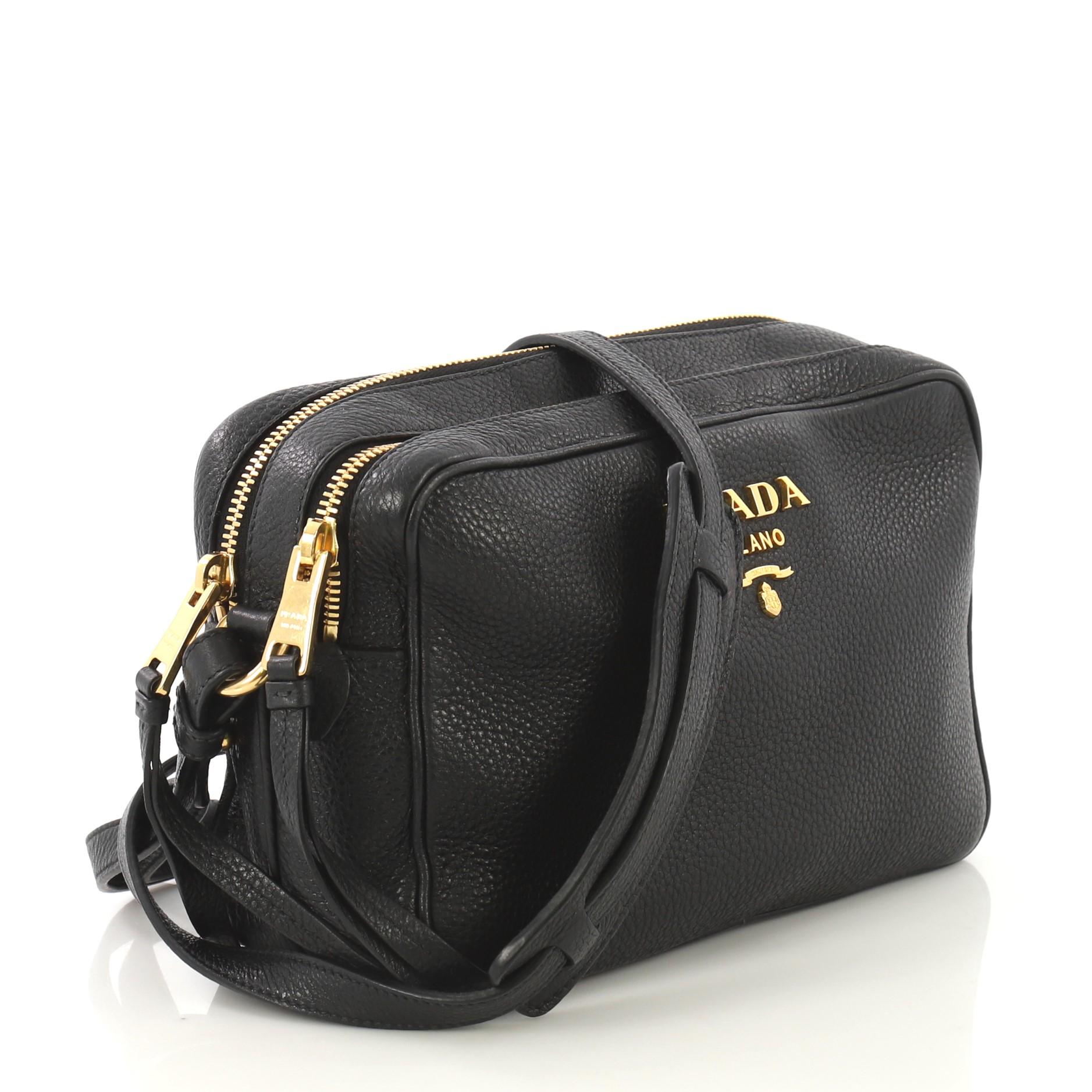 PRADA DOUBLE ZIP LEATHER CROSSBODY SHOULDER BAG WITH DUAL STRAPS