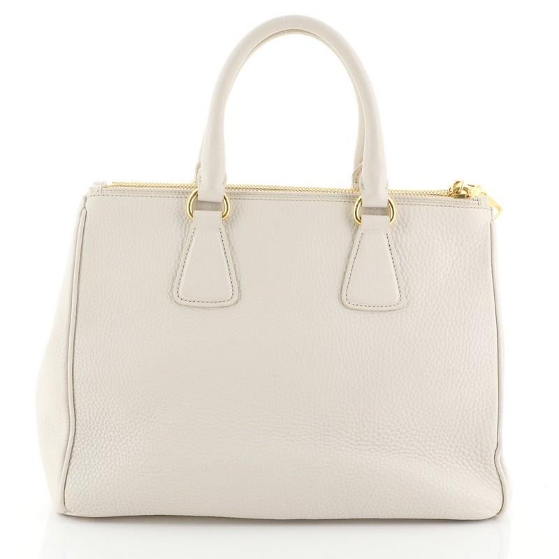 Beige Prada Double Zip Convertible Tote Vitello Daino Large