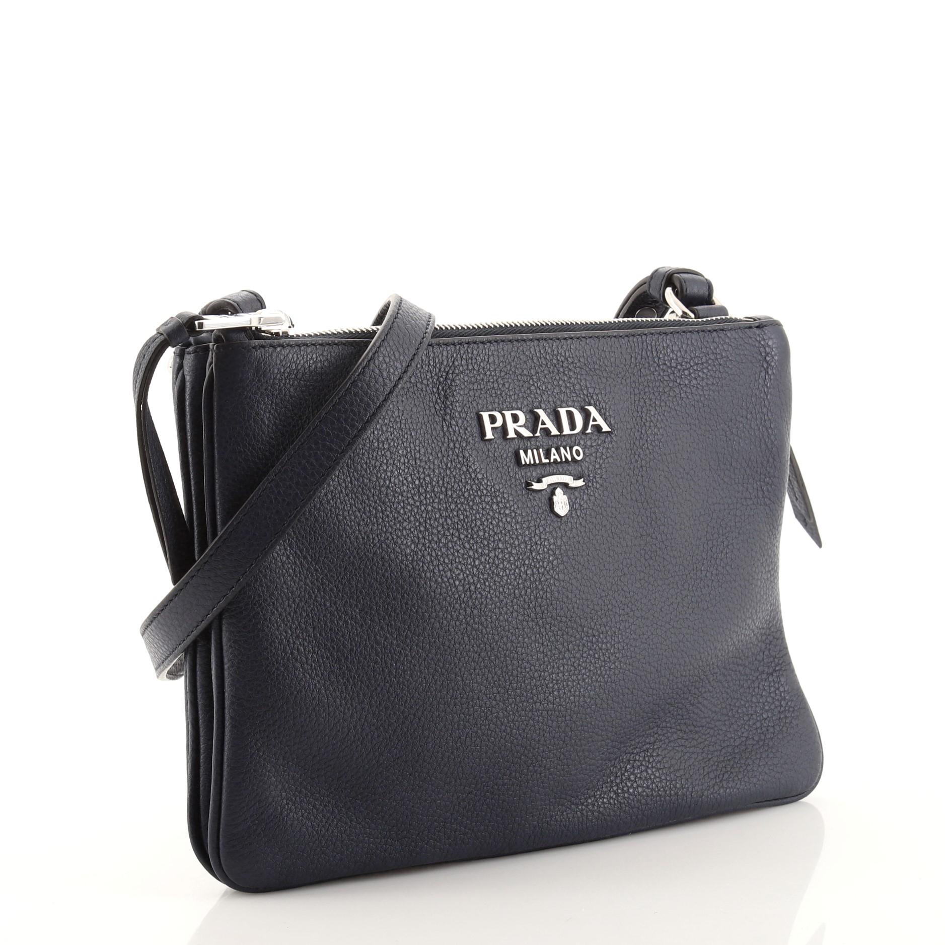 Prada Double Zip Crossbody Bag Vitello Daino Small at 1stDibs