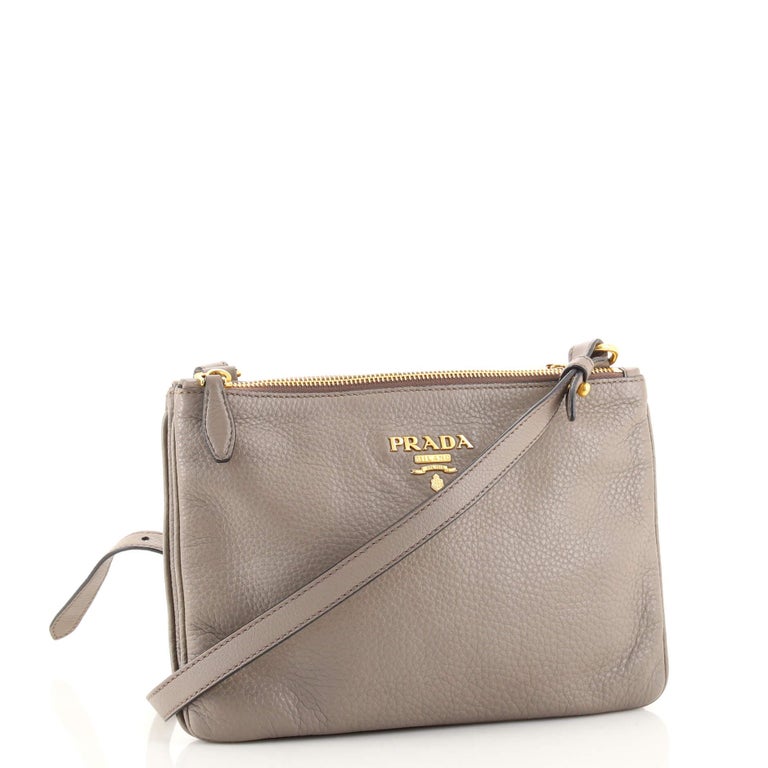 Prada Double Zip Crossbody Bag Vitello Daino Small For Sale at 1stDibs