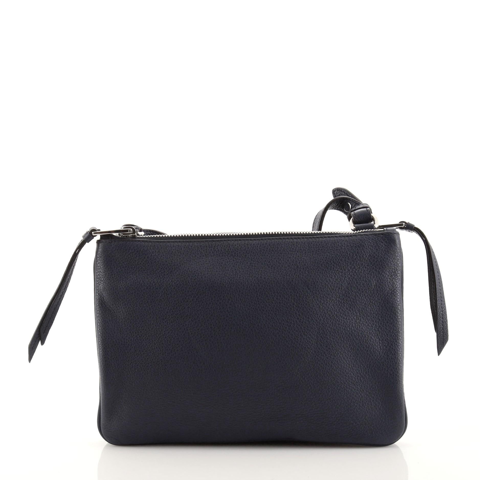 Black Prada Double Zip Crossbody Bag Vitello Daino Small