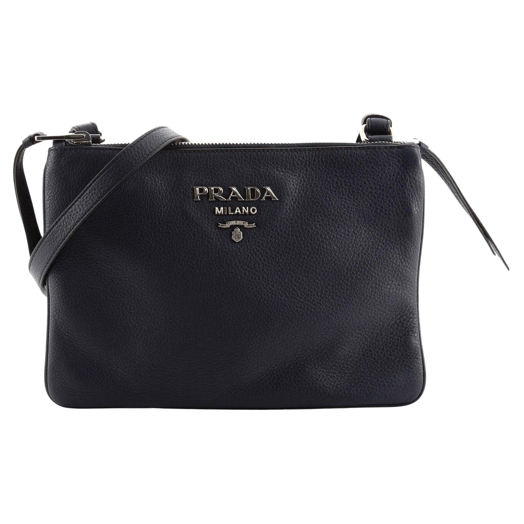 Prada Double Zip Crossbody Bag Vitello Daino Small
