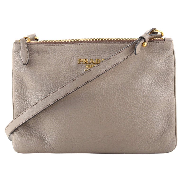 Prada Double Zip Crossbody Bag Vitello Daino Small For Sale at 1stDibs
