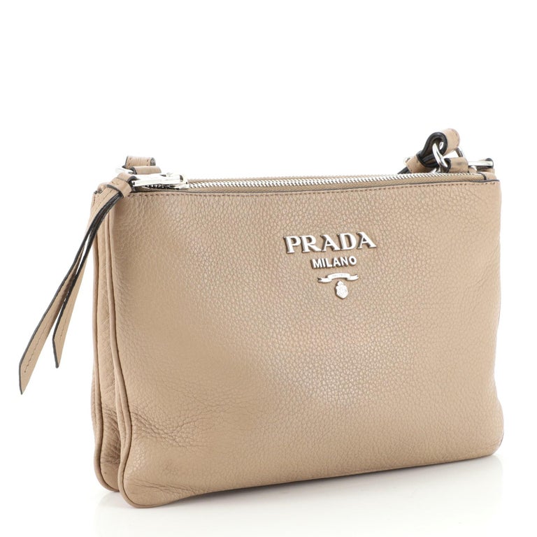 Prada Double Zip Crossbody Bag Vitello Phenix Small at 1stDibs
