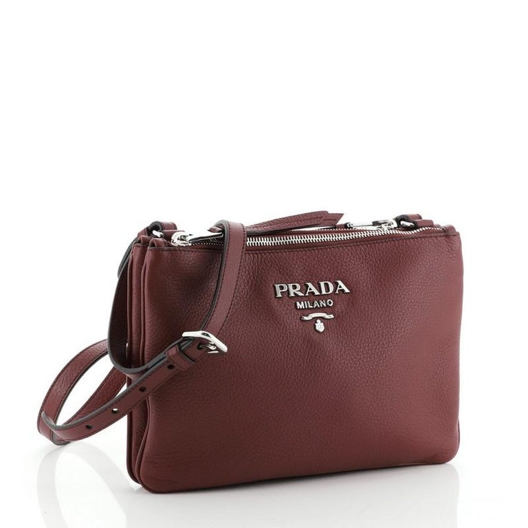 Prada Double Zip Crossbody Bag Vitello Phenix Small at 1stDibs