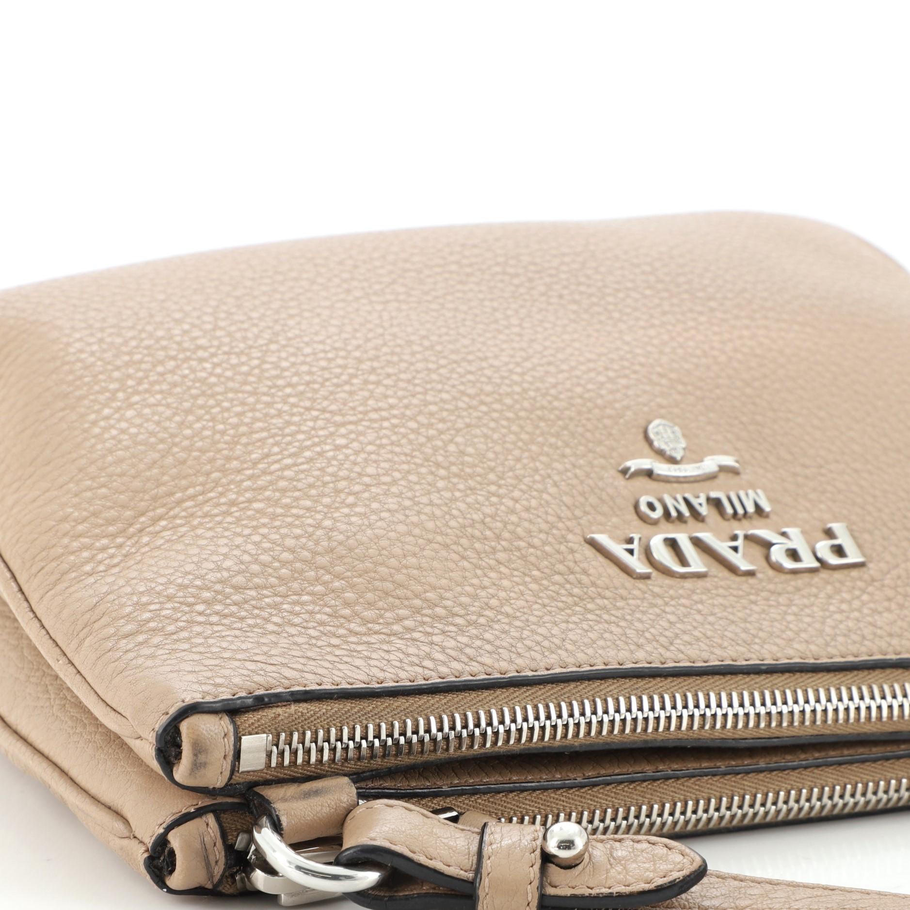 Prada Double Zip Crossbody Bag Vitello Phenix Small In Fair Condition In NY, NY