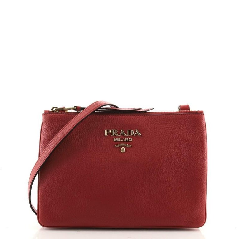 Prada Double Zip Crossbody Bag Vitello Phenix Small at 1stDibs
