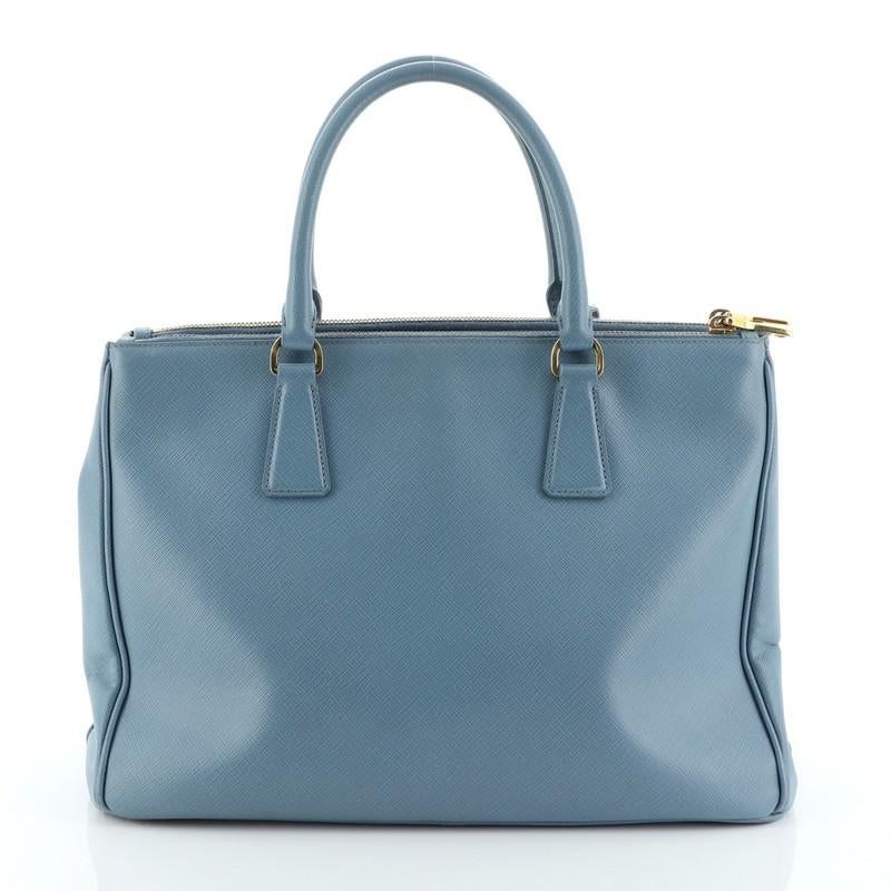 Blue Prada  Double Zip Lux Tote Saffiano Leather Medium