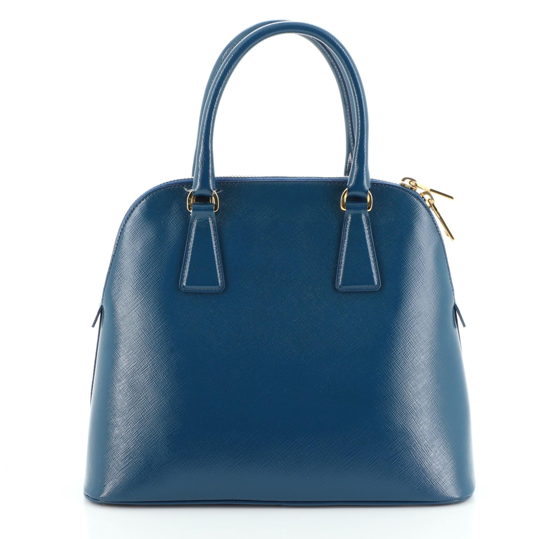 Blue Prada Double Zip Lux Tote Saffiano Leather Mini