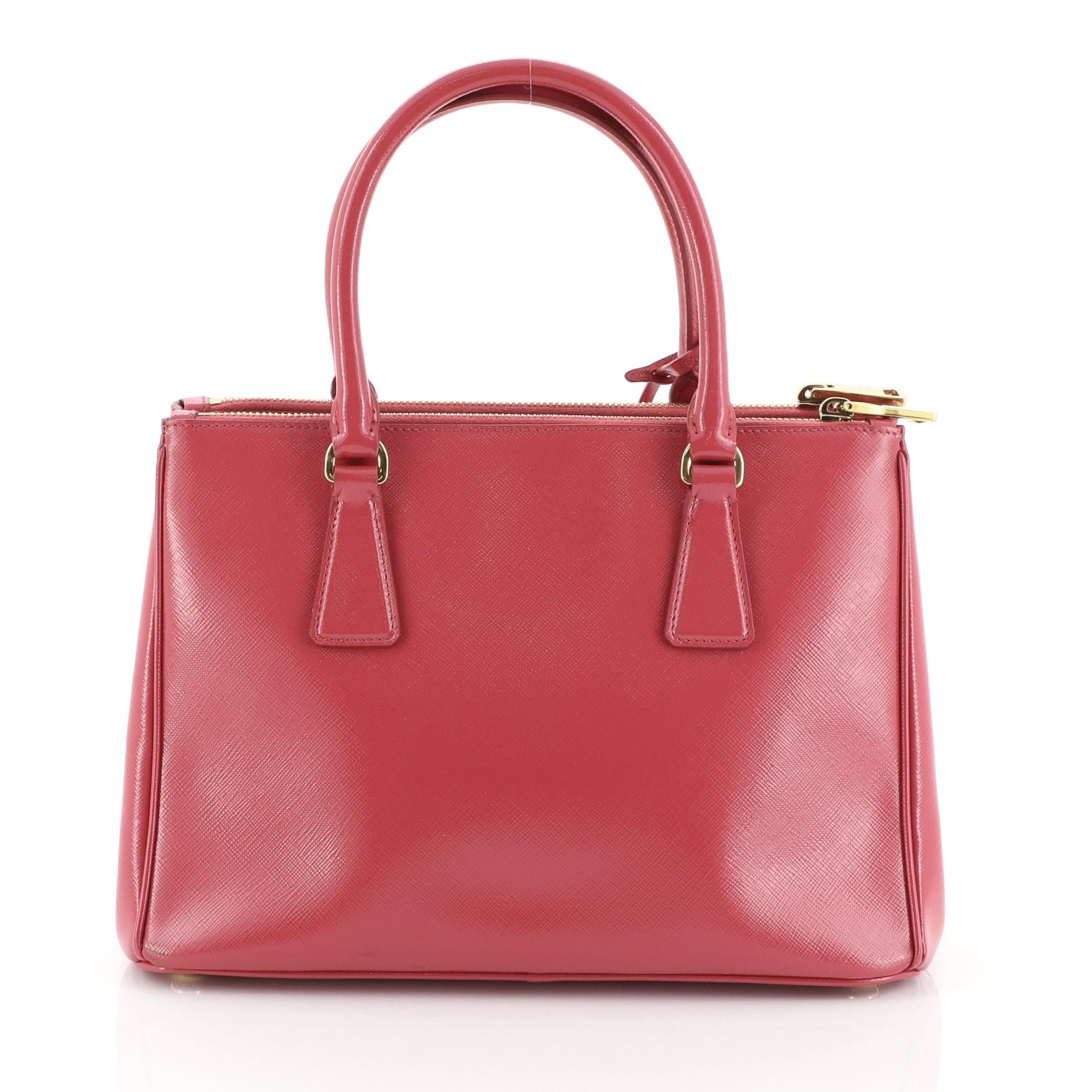 Pink Prada Double Zip Lux Tote Vernice Saffiano Leather Mini