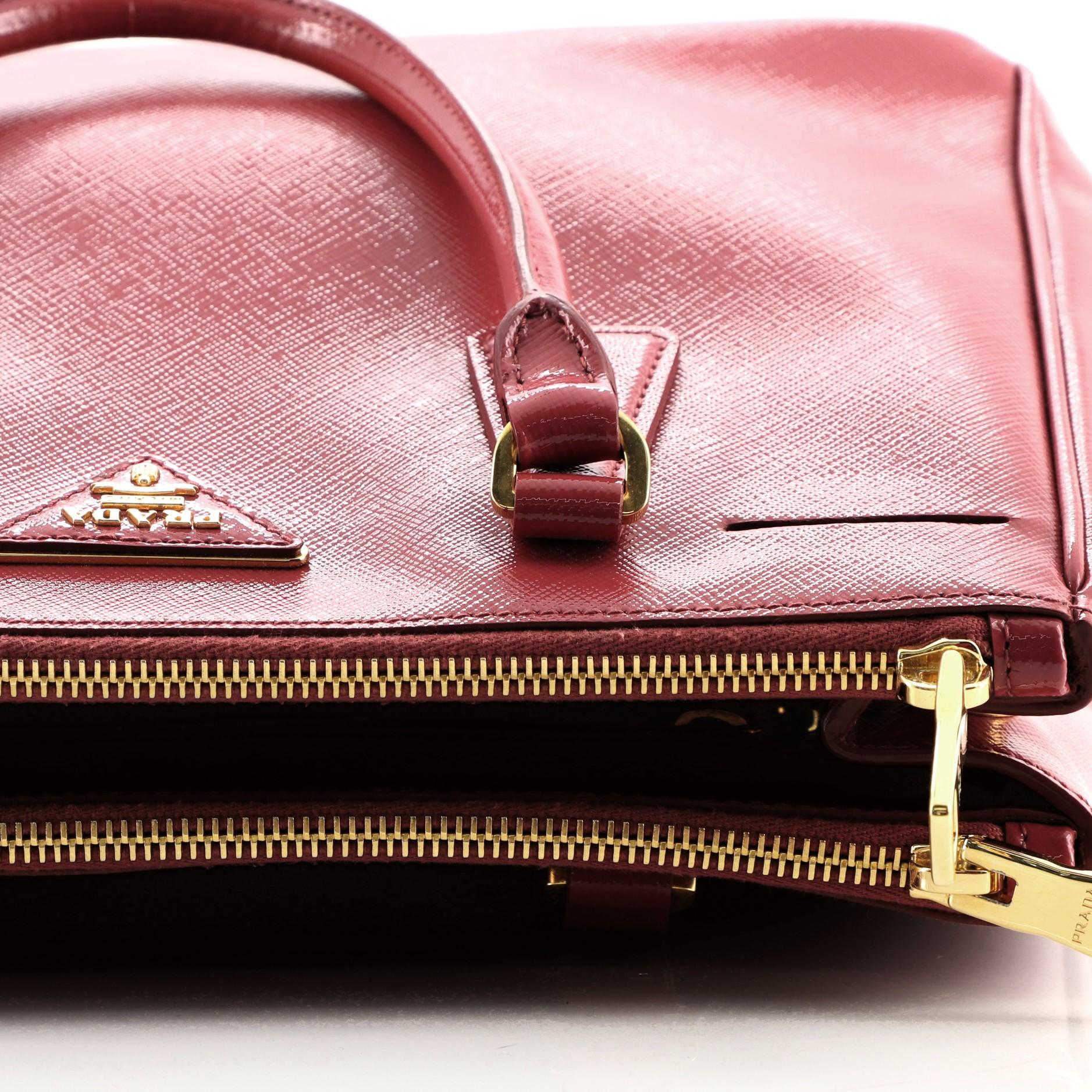 Pink Prada Double Zip Lux Tote Vernice Saffiano Leather Small