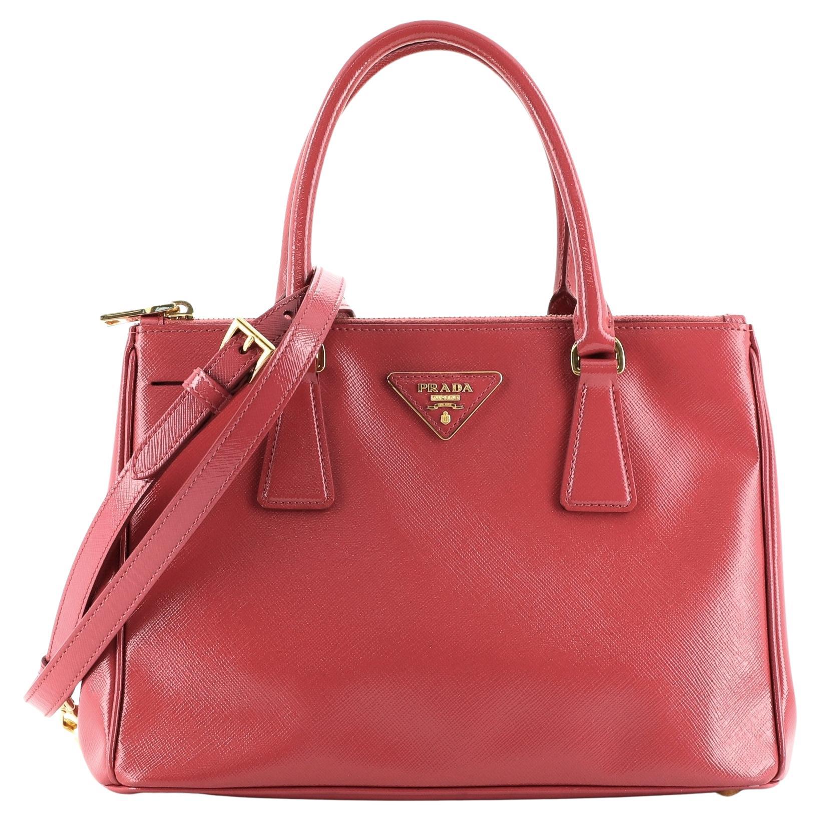 Prada Double Zip Lux Tote Vernice Saffiano Leather Small