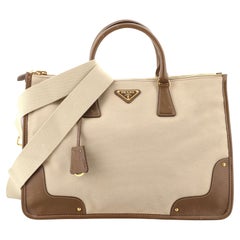 Prada Double Zip Tote Canvas with Saffiano Leather Medium