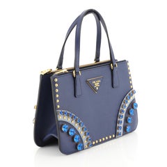 Prada Double Zip Tote Crystal Embellished Saffiano Leather Mini