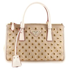 Prada Double Zip Tote Grommet Embellished Canvas with Saffiano Leather