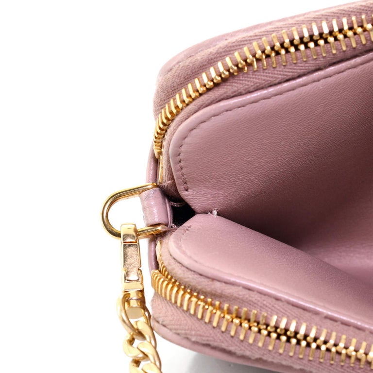 Prada Double Zip Wallet on Chain Crossbody Chevron Leather Mini at 1stDibs