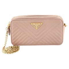 Prada Double Zip Wallet on Chain Crossbody Chevron Leather Mini