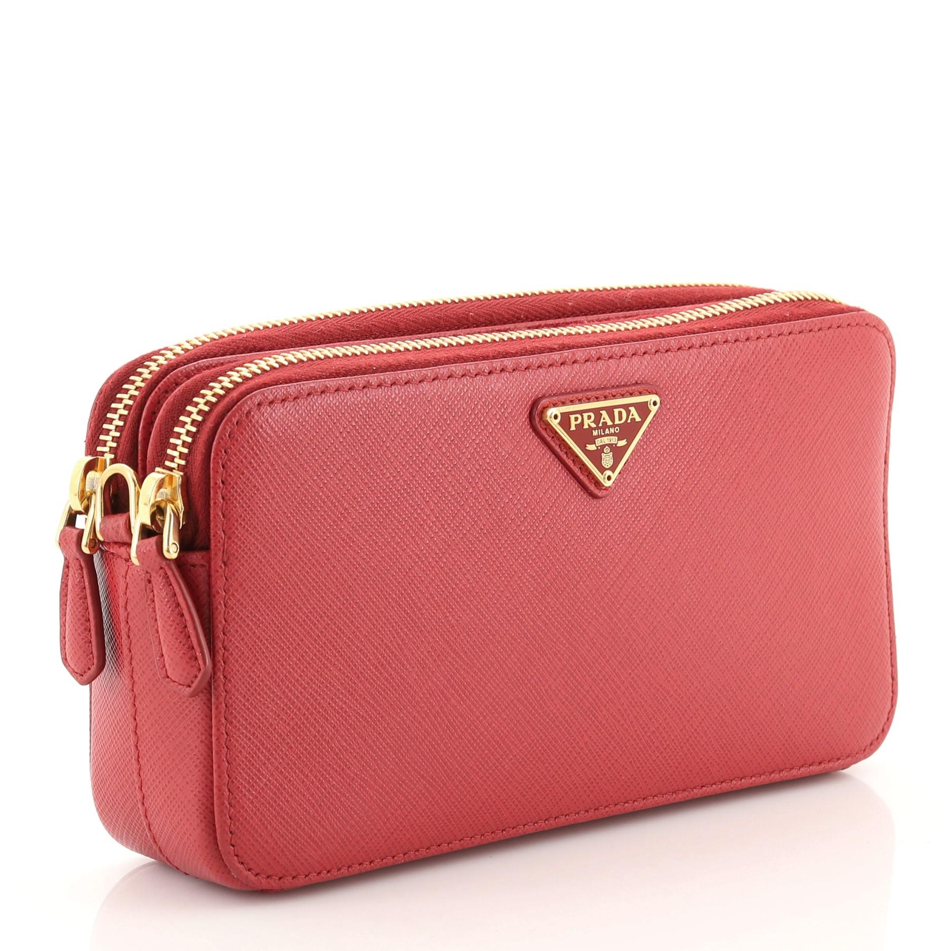 Prada saffiano double zip crossbody top