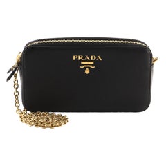 Prada Double Zip Wallet on Chain Crossbody Saffiano Leather Mini