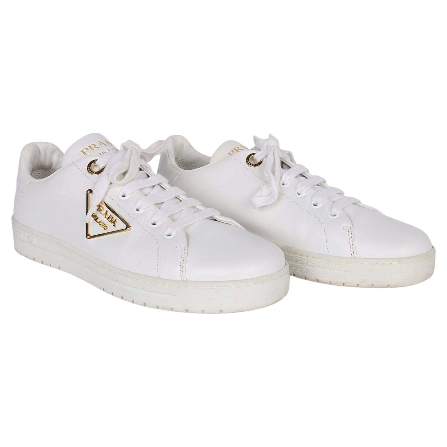 Prada Leather Downtown Bold Low-Top Sneakers, Women's 9.5 For Sale