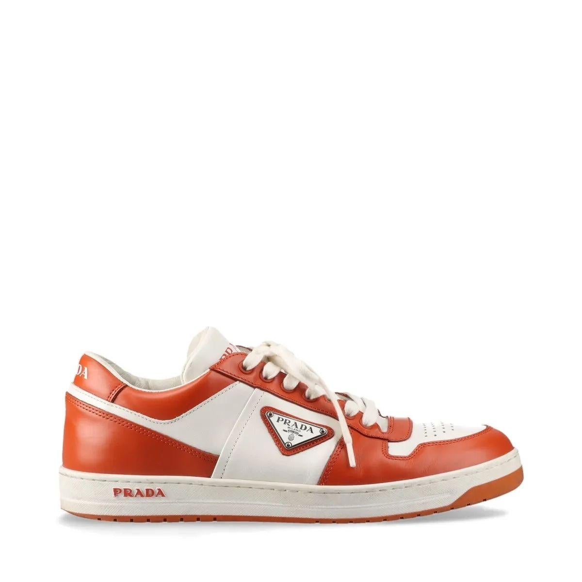 Prada Downtown Leather Sneaker Brown x White Bon état - En vente à Humacao, PR