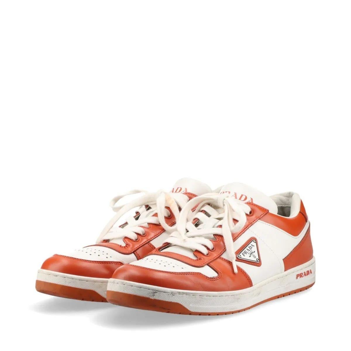 Prada Downtown Leather Sneaker Brown x White en vente 1