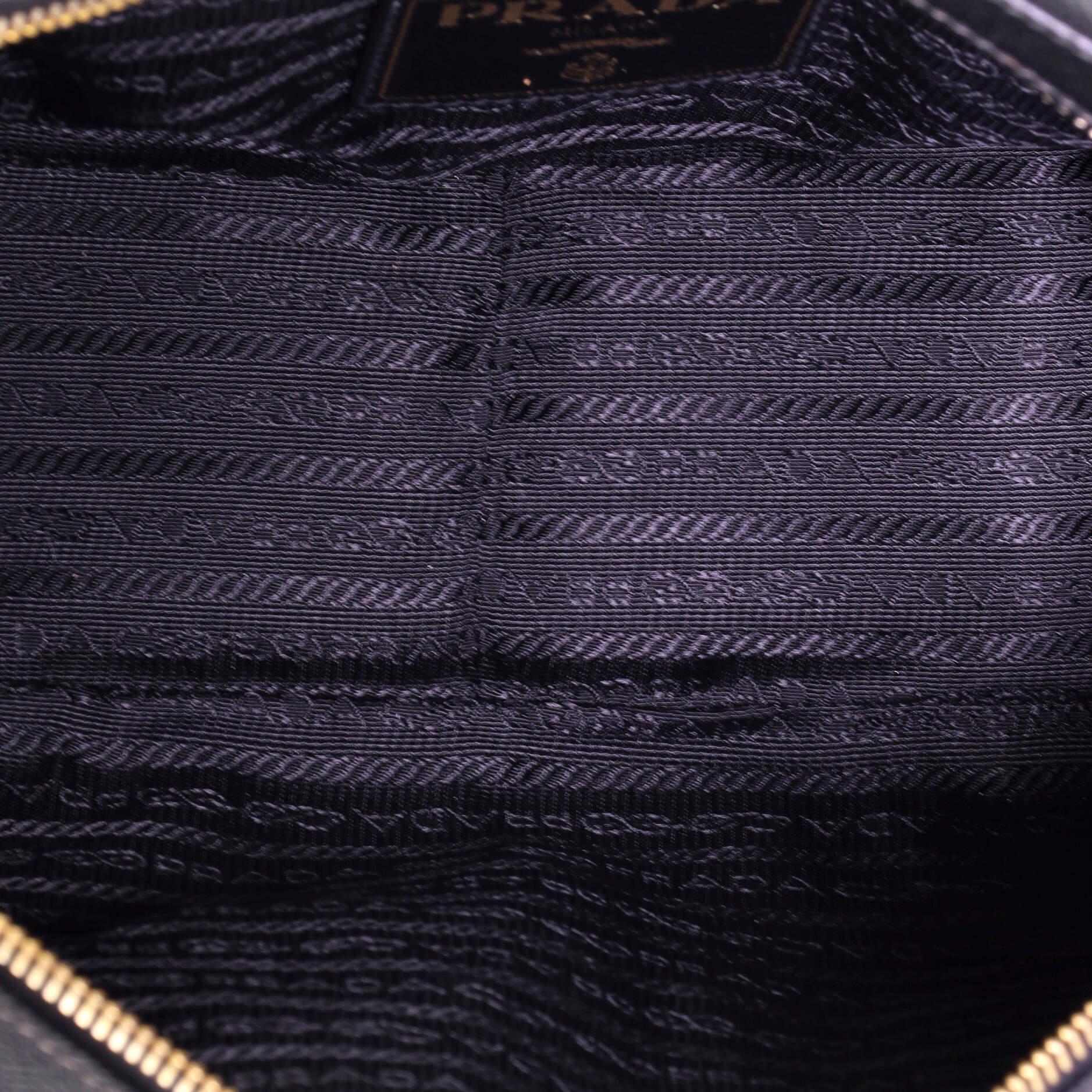 Black Prada Dragon Bauletto Bag Embellished Printed Saffiano Leather Small