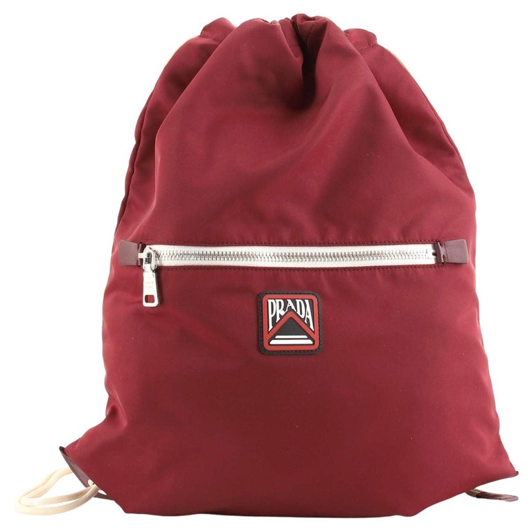 PRADA 25S DRAWSTRING BACKPACK 55 IN HORIZONTAL STRIPES CANVAS SILVER HARDWRE