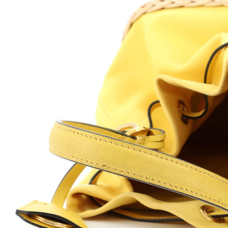 Prada Drawstring Bucket Bag Canvas and Wicker Medium For Sale at 1stDibs