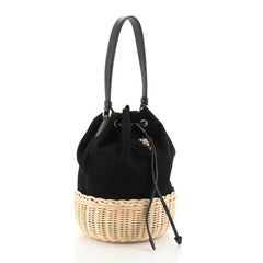 Prada Drawstring Bucket Bag Canvas and Wicker Small