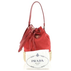 Prada Drawstring Bucket Bag Canvas and Wicker Small